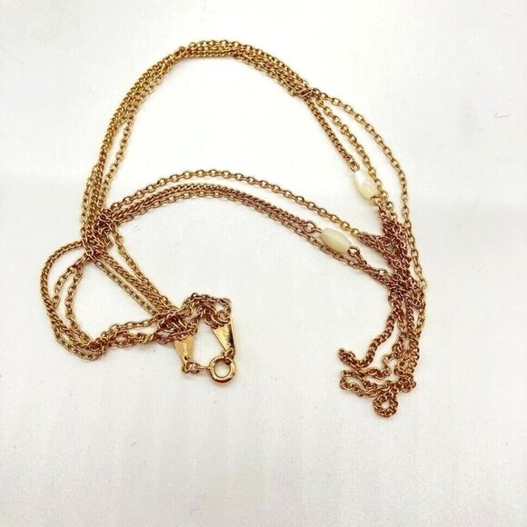 Avon Necklace Multi Strand 15.5" Station Mother of Pearl Vintage Gold Tone - Picture 5 of 8